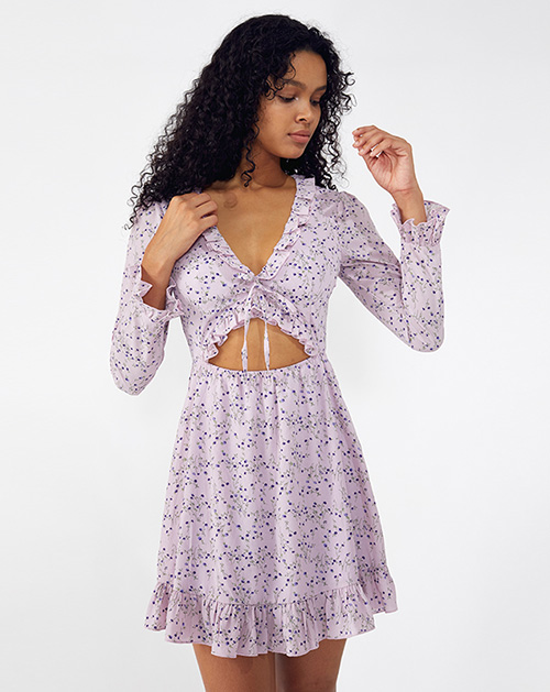 外(wài)貿服裝廠2019春夏新款紫色收腰波點連衣裙